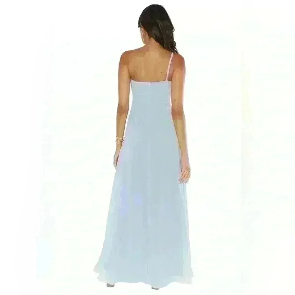 Show Me Your MuMu Shannon One Shoulder Dress in Steel Blue Chiffon - Size XXL - Picture 3 of 4